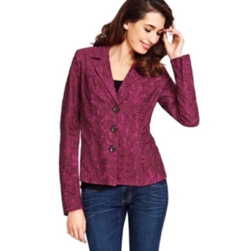 NWT Cabi FROLIC Jacket in Plumberry Lace Long Sleeve Blazer Size 6 #128
